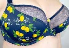 CURVY KATE Lemonade Balcony Bra Navy 32JJ Lemon Print Summer Best Seller Rare