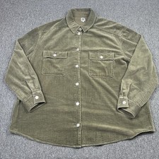 La Redoute Shirt Womens UK 18 Green Corduroy Boxy Utility Pockets Workwear