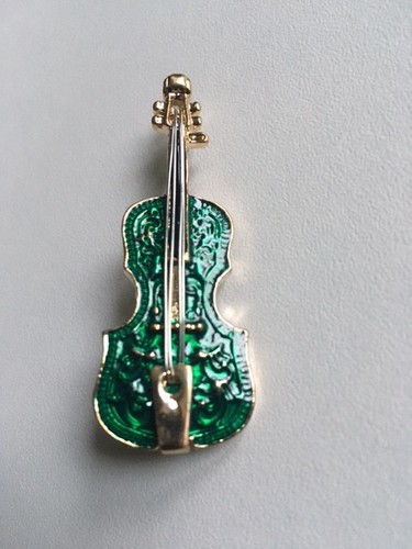 Emerald green violin - emerald, brooch