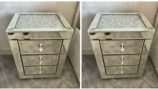 Crush Diamond Mirrored Pair of 3 Drawer Bedside Chest with a Diamond crush Top