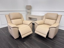 FV Utah Triple Power Recliner Pair Of Armchairs Pebble Leather Headrest + Lumbar
