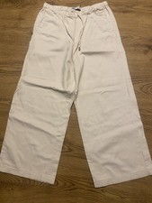 Zara women's white wide-leg drawstring trousers Size 8-10