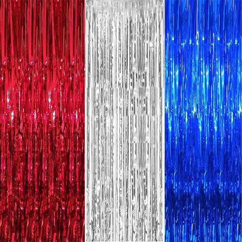Red silver blue tinsel foil - 3p,