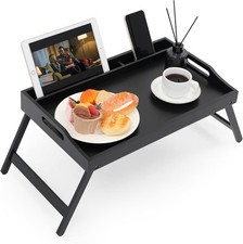 Bamboo Wooden Bed Tray With Folding Legs Serving Breakfast Lap Table Black