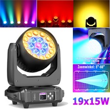 19x15W LED Moving Head Light RGBW DMX Stage Lighting Zoom DJ Disco Theater Beam