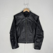 Milan Leather Cafe Racer Biker Jacket Womens Pocket Real Soft Zip Y2k Size 12