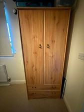 Wardrobe Solid Pine 2 Drawers 2 Doors Hanging Rail Tongue & Groove Sides & Back 