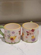 2 x Marks & Spencer Easter Chicken Mugs - Hand Painted Ceramic - Never Used