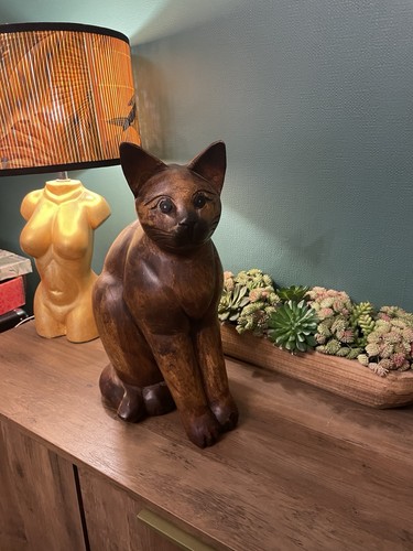 Wooden carved cat - carved,