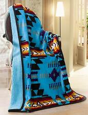 Navajo Print Turquoise Throw Blanket Sherpa Southwest Native American Indian