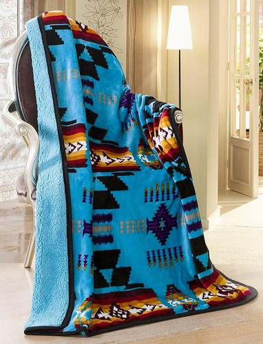 Navajo print turquoise throw - navajo,