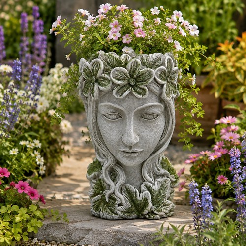 Lady face head planter - planter, ivy