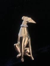 Vintage Greyhound Brooch – Whippet Galgo Lurcher Dog Pin with Sparkling Collar S