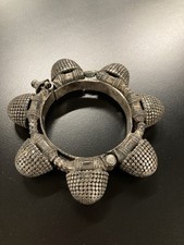 ANTIQUE INDIAN SILVER DOME HINGED NAUGARI KADA TRIBAL BRACELET RAJASTHAN INDIA