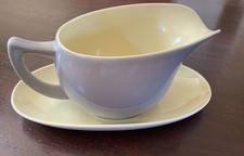 Two Colour Branksome China Retro Gravy Boat And Dish, Yellow And Grey