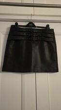 Buckled LEATHER Mini Skirt Black Size 12
