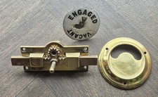 Art Deco Brass Rack & Pinion Enamel Disc Toilet Door Lock (Antique, Ashwells)