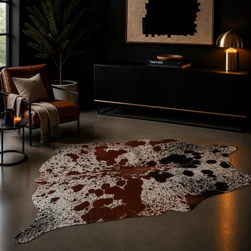 Genuine brown white cowhide - brown,