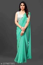 Women's Georgette Cut work saree with Running Blouse