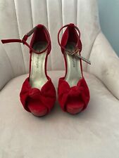 Red Suede High Heel Platform Shoes Open Toe with ankle strap - size 4