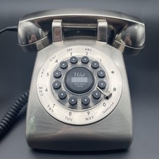 Reproduction Brushed Chrome 500 series Rotary Style Dial Telephone - UK Landline