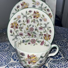 Vintage Minton GREEN Haddon Hall Tea Trio Fine Bone China 