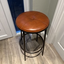Vintage Industrial Bar Stool – Labelled Evertaut, Brown Seat, Metal Frame