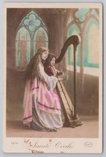 Sainte Cecile hand-tinted harp scene, Circe 4674, French postcard c1900s