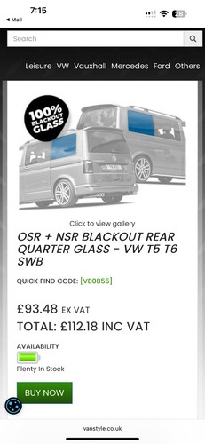Rear quarter window - vw,