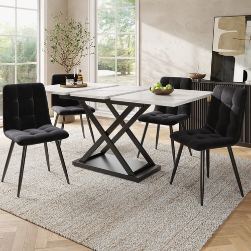 Extendable white marble dining - white,