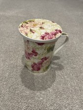 Heron Cross Pottery Mug/Lid - Floral Design - Ramada Collection - Bone China