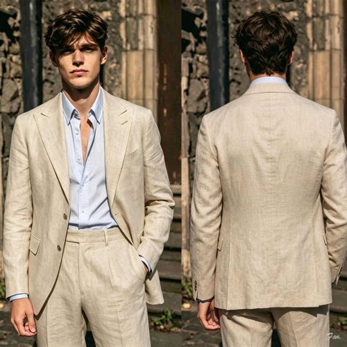 Natural linen suit men - natural,