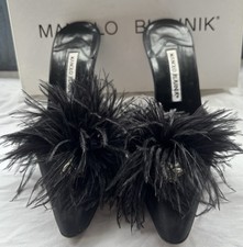 Manolo Blahnik Women's Mules with Feathers and Diamonte Detail Size 38