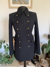 Zara Navy Black Wool Mix Military Style Coat Jacket Double Breasted - XS