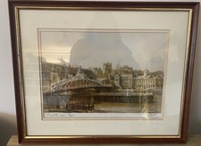 Framed Walter Holmes Signed Print Newcastle Upon Tyne Bridge Picture Landscape
