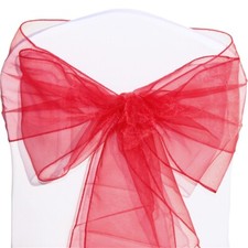 TtS Raspberry ORGANZA SASHES Chair Cover Sash Fuller Bows Wedding Banquet Party