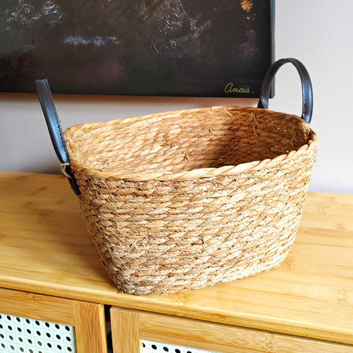 Woven seagrass storage basket - seagrass,