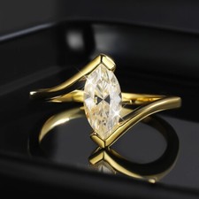 1ct Marquise Cut Moissanite Engagement Ring 925 Sterling Silver 18K Gold Plated