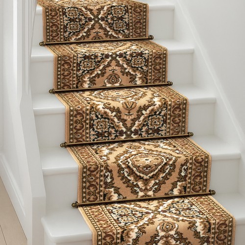 Beige medallion stair runner - beige,