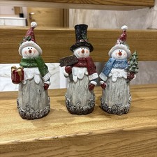 Frosted Woodland Snowman Family set of 3 Welcome