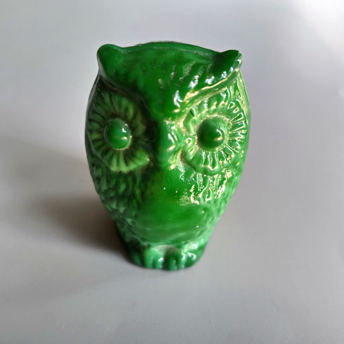 Bohemian malachite glass owl - bohemian,
