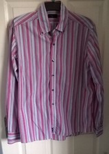 Jeff and Co men's striped pink and white long sleeved cotton shirt (L)