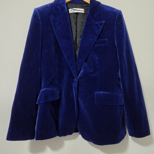 Zara royal blue velvet blazer - velvet,
