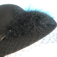 Vintage Hat Wool Felted Wide Brim Feather Veil Victorian Style Fedora