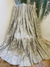 Grey Geo Self Embroidered Curtains 90Wx72D Pencil Pleats Lined Heavy Bay Window