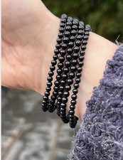 Black Tourmaline Crystal Beaded Bracelet 4mm AAA+