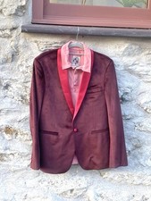 Alexander DOBELL  Slim Fit Velvet Jacket  Satin Lapels Size 44R Deep Red B130