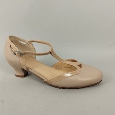 Hotter T Bar Shoes Womens 7 EXF Nude Leather Mary Jane Heel Smart Dance Wide