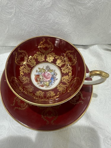 Aynsley red teacup and saucer - teacup,
