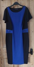 Women's David Emanuel Pencil Dress Size 14 Black/Blue Stretch Buckle Detail